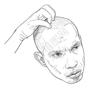 秃顶画一个男人的有趣的肖像 好奇和困惑的面部分析设计图片