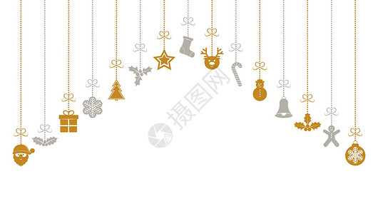 在透明背景上悬挂圣诞图标洞察力装饰品花环插图数字季节横幅雪人星星色调背景图片