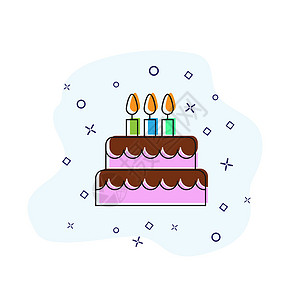 手绘生日蛋糕漫画书风格的生日蛋糕 飞溅效果平面设计设计图片
