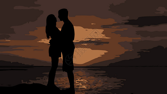 水男人一个男人和一个女人在河岸上反对 s 的剪影插画