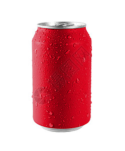 在白色背景的铝红色罐头 在罐头的水下落 文件包含剪切路径 因此易于使用背景图片