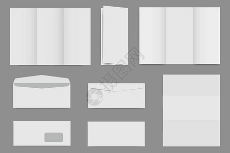 白色的信封空白小册子和信封模板模型图像插画