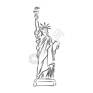 纪念馆雕塑自由女神像手绘矢量现实素描星星插图地标首都火炬旅行纪念碑国家世界旅游插画