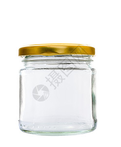 透明罐子Glass Jar 带金皮金子青铜器皿玻璃罐子白色反射贮存背景
