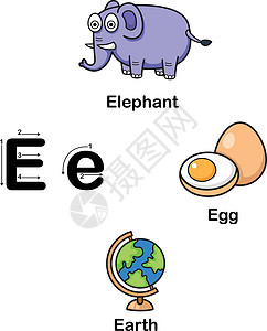 学习的大象字母 E 大象 鸡蛋 地球矢量图设计图片