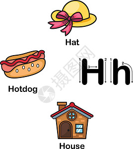 可爱热狗字母 H 帽 热狗 房子矢量图设计图片