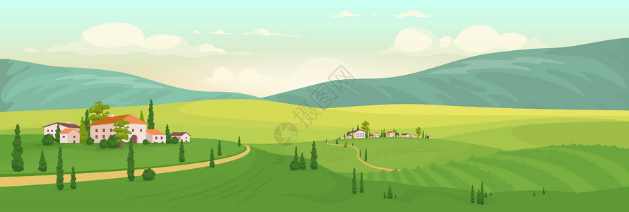 意大利风景夏天在意大利村庄平面颜色矢量它制作图案插画