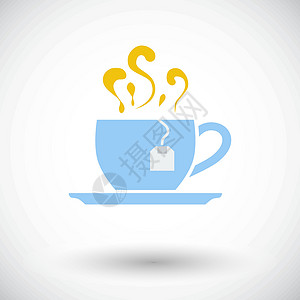 茶图标蒸汽香气茶碗绘画插图食物草本植物厨房餐具咖啡背景图片