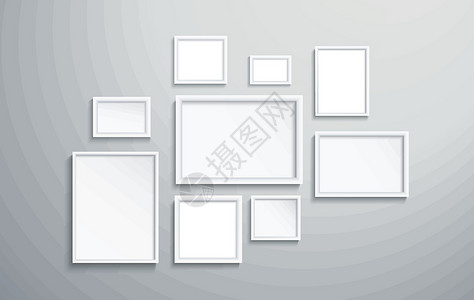 悬挂照片墙上矢量插图 Eps1 上的方形隔离白色相框博物馆木头空白展览展示黑色创造力正方形收藏照片插画