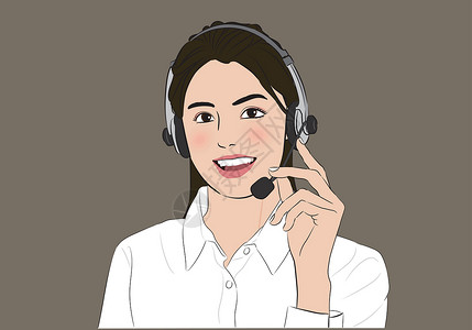 电话推销员热线卡通片微笑推销员耳机服务电话女士客户支持插图插画