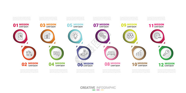 演示图业务信息图表模板 12 个月 1 年全部 mont小册子网络项目推介会日程时间数字插图年度计划背景图片