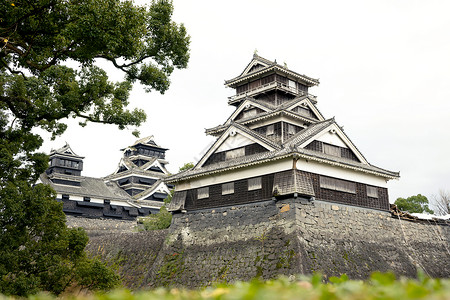 16宫格16 熊本城堡的景观 山顶江户损害文化城市旅行灾难历史宏观花园乡愁背景