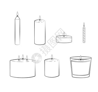 蜡烛简单的插图集 矢量蜡烛长棒蜡烛 孤立的图形插图瓶子玻璃派对灯芯白色火焰收藏茶色温泉烛光背景图片