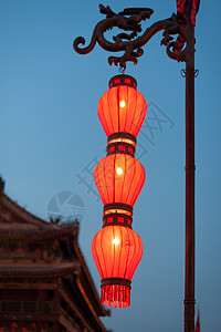 西安的白化红中国灯笼吸引力场景城市历史历史性石头蓝色风景旅游天空背景图片