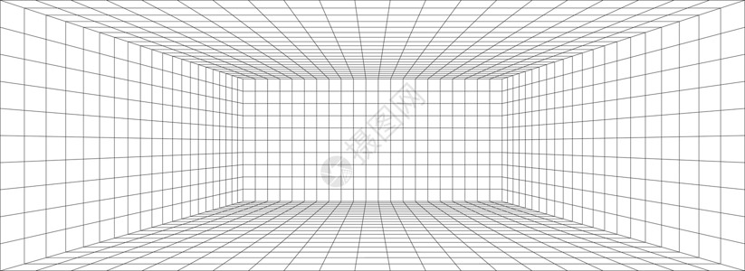 前提透视网格 3d 矢量图 模型投影模板 直线一点透视地平线绘画细胞等距白色房间插图工程学位马赛克插画