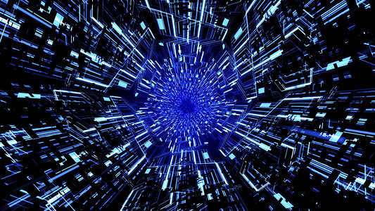 蓝色幻影3D 抽象未来派数字电路板隧道 HUD 具有发光的浅蓝色振动色波背景 Ver幻影墙纸数据显示器管子人工智能活力流动电路插图背景