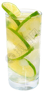 冰密的清冷柠檬水绿色玻璃饮料补品薄荷水果立方体冷饮果汁稻草背景图片