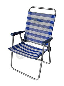 折叠躺椅孤立的折叠椅蓝色和白色折叠旅行野餐闲暇海滩扶手椅黑色躺椅金属座位背景