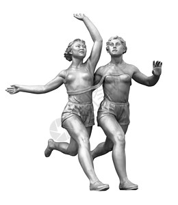 女性跑者古老雕塑背景图片