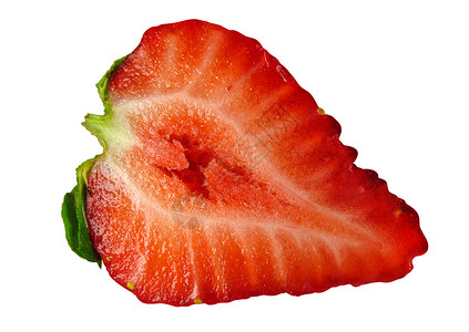 半草莓隔离区食物水果绿色浆果宏观叶子红色甜点白色背景图片