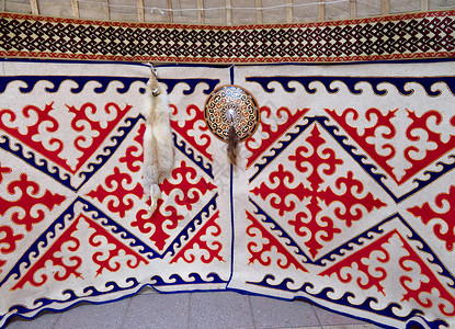 哈萨克人感到地毯装饰纺织品游牧民族蒙古包装饰品风格羊毛文化毛毡水平背景图片