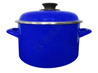 Saucepan 孤立  暗蓝色食物厨具金属沙锅美食厨房白色用具平底锅工具背景图片