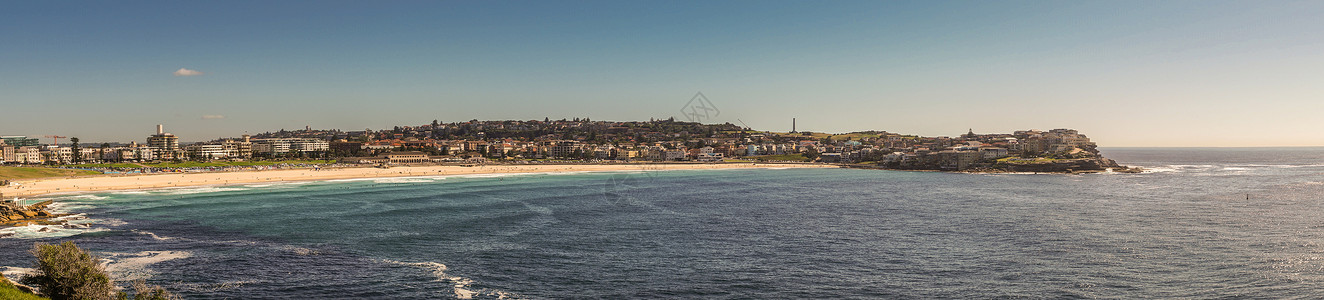 山姆澳大利亚悉尼邦迪海滩和北岸的全景拍摄悬崖公园住房岩层公寓背景