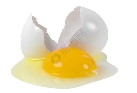 分离的碎蛋美食蛋壳黄色蛋黄眼泪食物白色椭圆形烹饪背景图片
