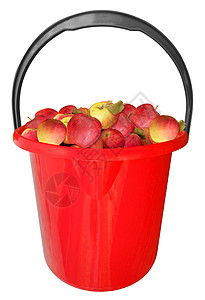 带苹果的塑料桶 隔绝 - 红色背景图片
