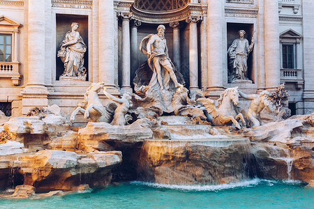 特雷维喷泉许愿池 在罗马 意大利雕像风格文化遗产雕塑大理石国际广场色彩帝国背景