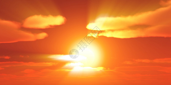 美丽的日落时大太阳天空 3D插图金子加热荒野力量太阳日落信仰危险天空射线背景图片