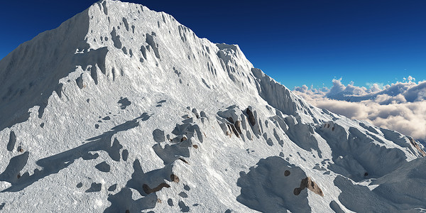 计算机生成了3D插图 在云层上分布着山地全景渲染地平线高山旅游天气探索游客旅行3d观光背景图片