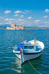 普利克Nafplio 笔画纪念碑建筑学历史天空石头堡垒城堡蓝色旅行地标背景