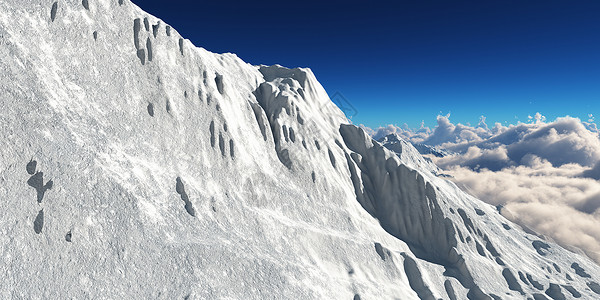 计算机生成了3D插图 在云层上分布着山地全景天线渲染旅行探索空气季节旅游山脉背包太阳背景图片