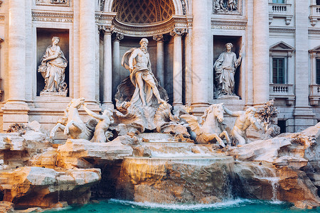 特雷维喷泉许愿池 在罗马 意大利全景风格历史地标艺术纪念碑海王星文化雕像雕塑背景