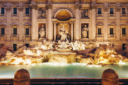 海王星许愿池 在罗马 意大利历史全景旅行雕塑旅游风格纪念碑建筑学地标帝国背景