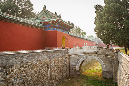 杨公桥中国 北京 天殿 朝东寺公园阴霾护城河背景