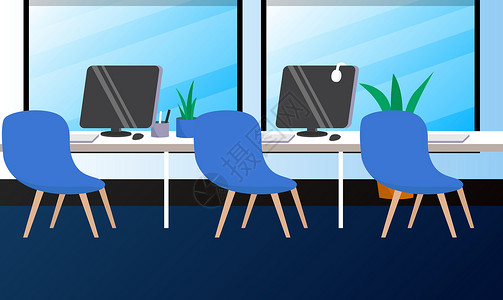 offic 中空白工作区的模拟插图房间家具椅子小样技术建筑学工作电脑渲染桌面设计图片