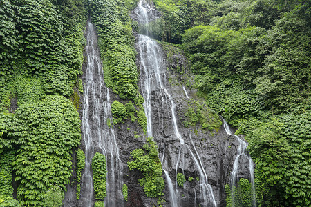 新佛山瀑布令人惊叹的班尤马拉瀑布 旅行巴厘岛兴趣热带游客环境秘密森林溪流旅游双胞胎丛林背景