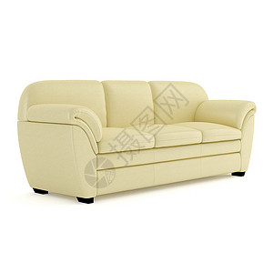 沙发是柔和的淡黄色  3D渲染背景图片