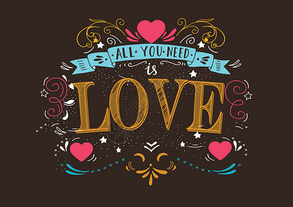 都是爱你所需要的只是爱字体笔记插图卡片友谊勇气幸福哲学商业刻字插画