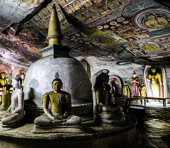 洞穴寺庙Dambuulla山洞穴 第五个洞穴的佛像 Devan地标文化吸引力寺庙旅行崇拜石头佛教徒建筑学宗教背景