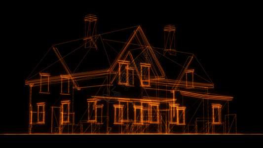 房子3d 渲染的隔离低聚图形设计全息建造绘画财产住宅线条蓝图数据草图金属背景图片