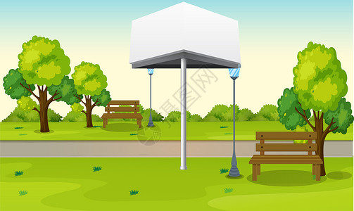 前卫两侧广告牌的模拟插图花园天空窗户建筑木板车站公园营销房子海报背景图片