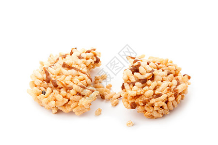 大米饼干芯片粮食谷物宏观小吃早餐甜点裂缝芝麻油炸背景图片