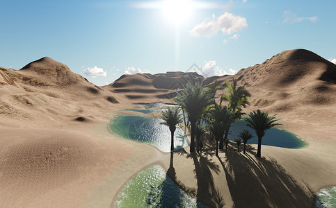 图兹湖3d 开垦  沙漠中的绿洲数字渲染衬套绘图气候热浪绘画旅行形状热带背景