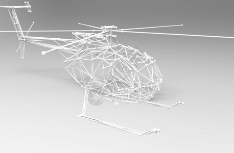 线条直升机3d 渲染-具有格子效果的直升机线框模型背景