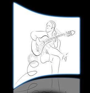 手绘吉他素材正在玩退出游戏反射音乐家艺术男性乐器插图手绘玩家吉他声学背景