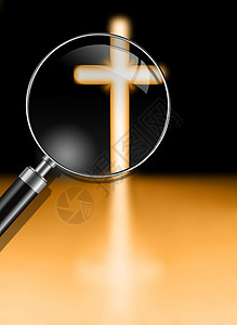 带光井的十字放大镜教会上帝黄色射线精神阳光光轴背景图片