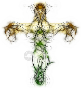 绿花十字宗教插图绿色曲线基督地面直线背景图片
